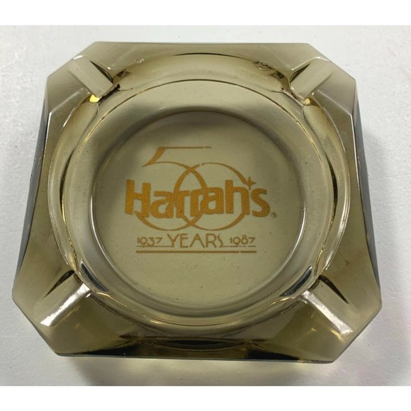 Harrahs 50th Annivesary Ashtray Smoked Glass Advertising Hotel Casino Nevada - Picture 6 of 7